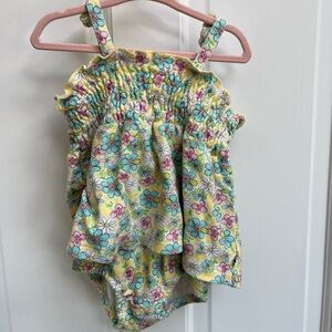 Absorba 24M Yellow, Blue, Pink and White Floral Spaghetti Strap Onesie Top